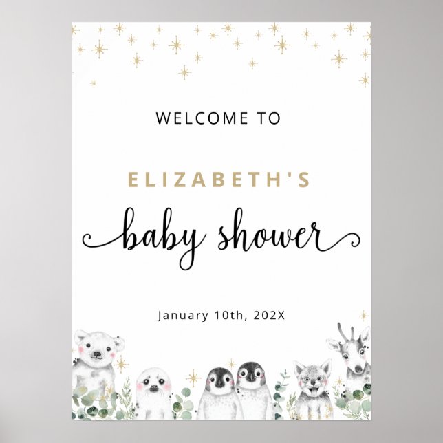Baby Shower Welcome Winter Wonderland Animals Post Poster (Front)