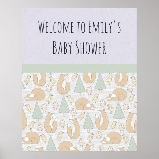 Baby Shower Welcome with Woodland Creatures Poster (Front)