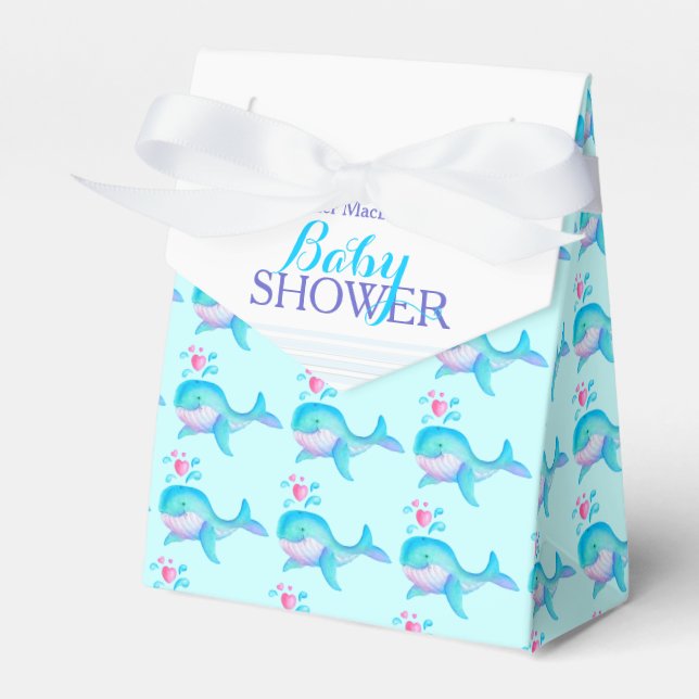 Baby shower whales aqua white gift favour box (Front Side)