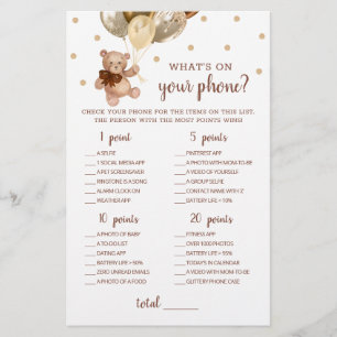 Baby Shower What's On Your Phone Game Teddy Bear