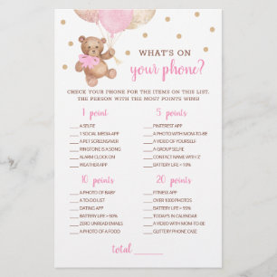 Baby Shower WHat's On Your Phone Game Teddy Bear