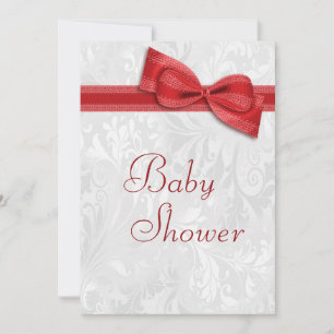 Baby Shower White Damask and Faux Bow Invitation