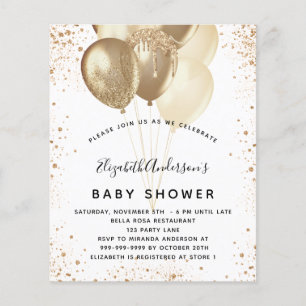 Baby Shower white gold glitter balloons budget Flyer
