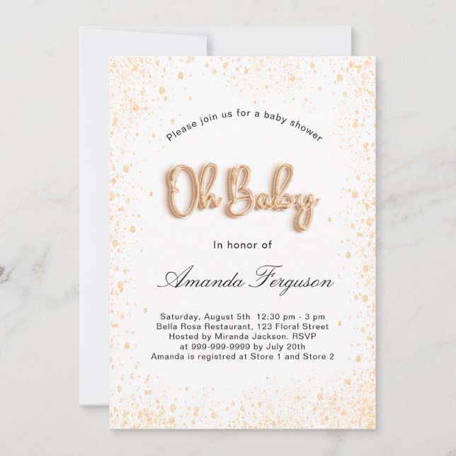 Baby Shower white gold glitter boy girl Invitation (Front)