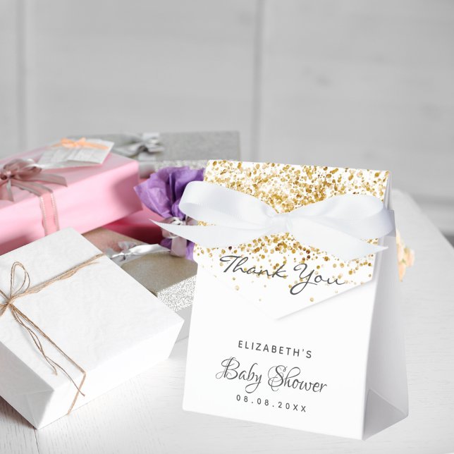 Baby Shower white gold glitter thank you Favour Box (Creator Uploaded)