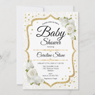 Baby Shower - White Gold Invitation