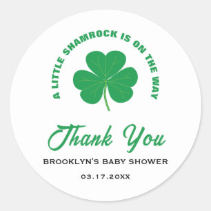 Baby Shower White Green Irish Little Shamrock Cool Classic Round Sticker