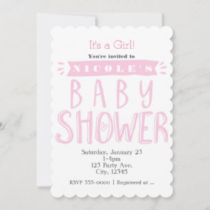 BABY SHOWER White & Pink Its a Girl Invitations