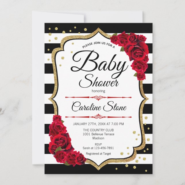 Baby Shower - White Red Gold Invitation (Front)