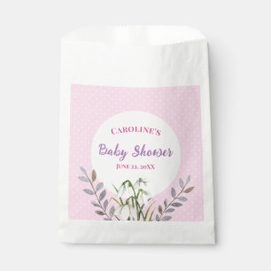Baby Shower White Snowdrops Pink Polka Dots Favour Bags