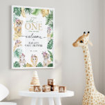 Baby Shower Wild One Jungle Safari Animal  Welcome Poster<br><div class="desc">Cute gold and green jungle & safari themed "Wild One" baby shower welcome poster featuring wild animal and tropical leaves design with gold and green leaf pattern on the back.</div>