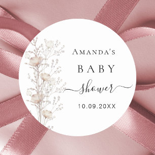 Baby Shower wildflower bloom beige Classic Round Sticker