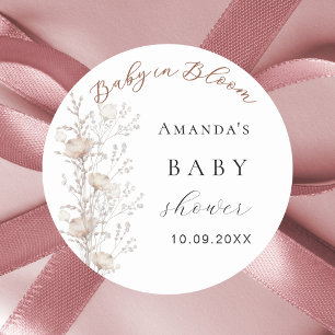 Baby Shower wildflower bloom beige cream Classic Round Sticker