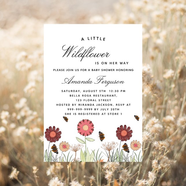 Baby Shower wildflowers butterflies retro luxury Invitation (Creator Uploaded)