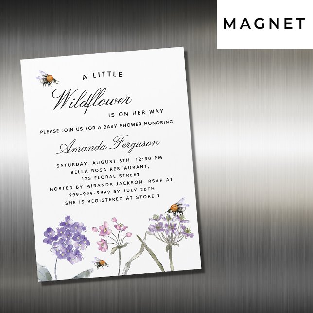 Baby Shower wildflowers purple pink bees luxury Magnetic Invitation (Creator Uploaded)