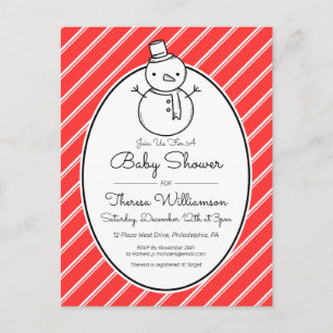 BABY SHOWER Winter Snowman Candy Cane Postcard