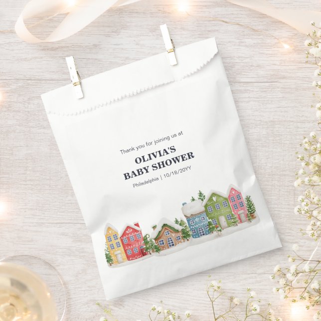 Baby Shower Winter snowy village Favour Bags (Clipped)