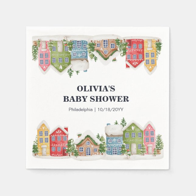 Baby Shower Winter snowy village Napkin (Front)