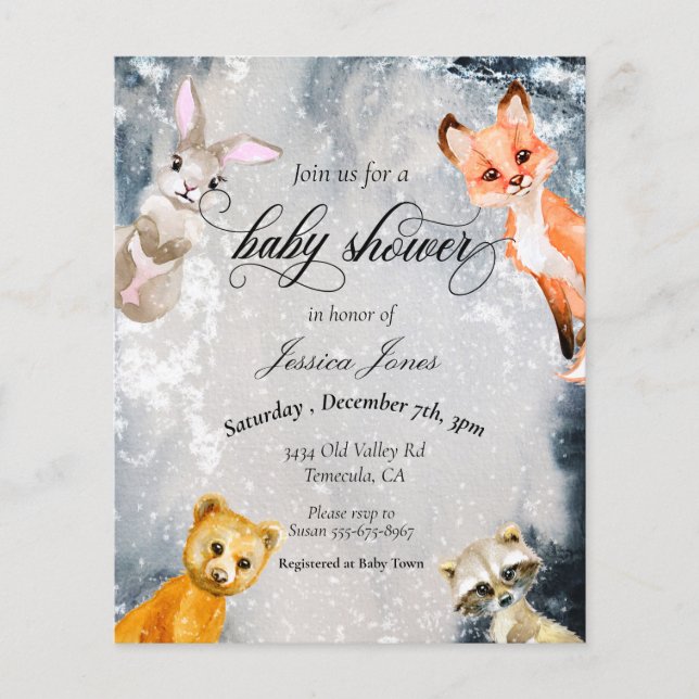 Baby Shower Winter Woodland Animals Holiday Invita (Front)