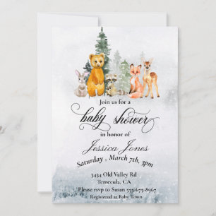 Baby Shower Winter Woodland Animals Holiday Invitation