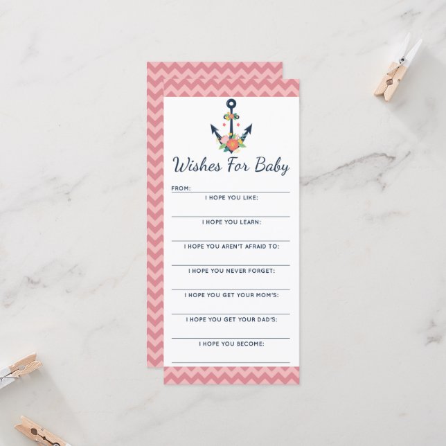Baby Shower Wish Game Nautical Floral Anchor (Front/Back In Situ)