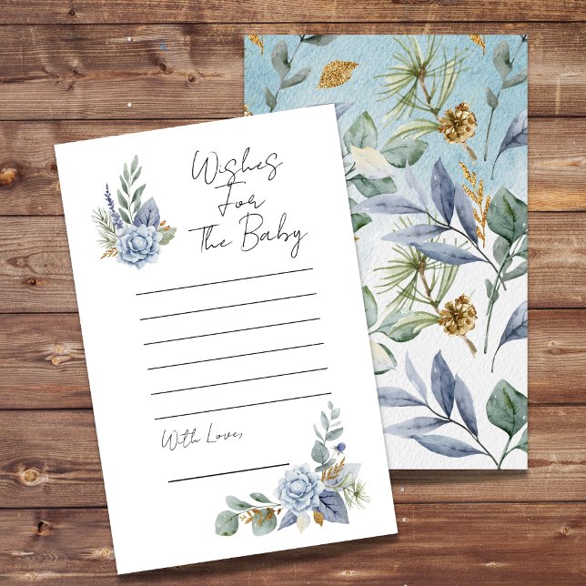 Baby Shower Wishes Dusty Blue Flower Greenery (Creator Uploaded)