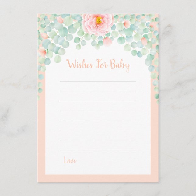 Baby Shower Wishes Eucalyptus Floral Peach Sage Advice Card (Front)