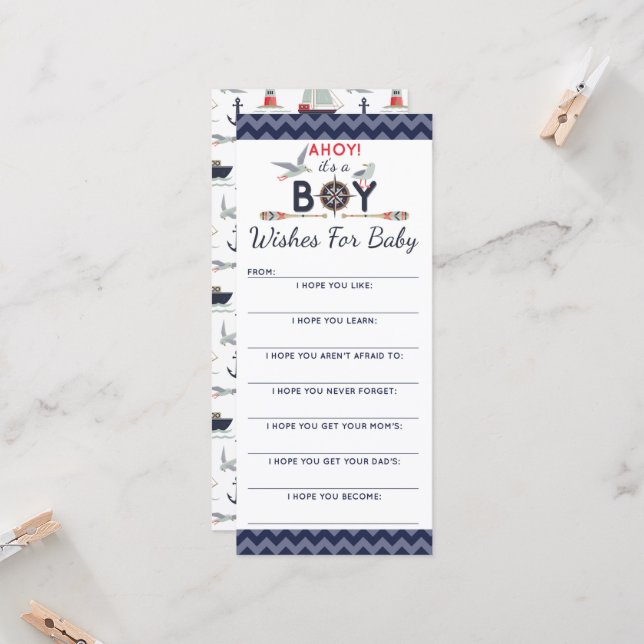 Baby Shower Wishes Game Nautical Sailboat Ahoy Boy (Front/Back In Situ)