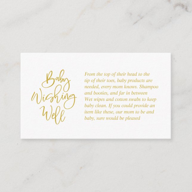 Baby Shower, Wishing Well, Creative Gold Script Enclosure Card (Front)