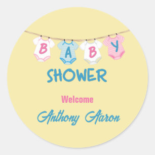 Baby Shower with Baby Clothes Personalised Classic Round Sticker