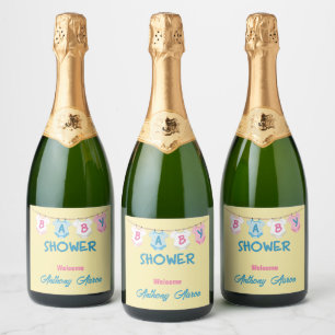 Baby Shower with Baby Clothes Personalised Sparkling Wine Label