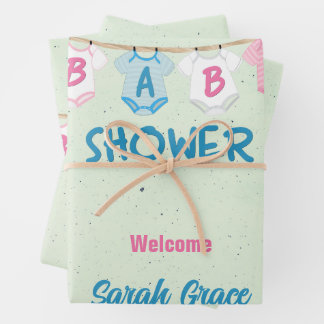 Baby Shower with Baby Clothes Personalised Wrapping Paper Sheet