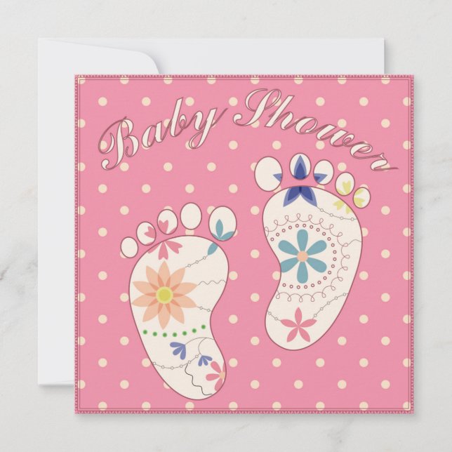 Baby shower with feet pink invitation (Front)