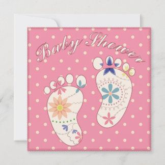 Baby shower with feet pink invitation