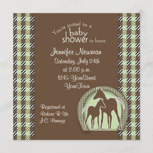 Baby Shower with Horses in Green Plaid Invitation