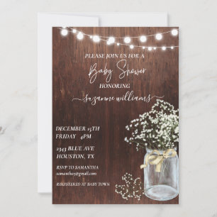 Baby Shower Wood Rustic Baby's Breath Invitation