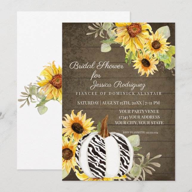 Baby Shower Wooden Sunflower Floral Zebra Pumpkin Invitation (Front/Back)