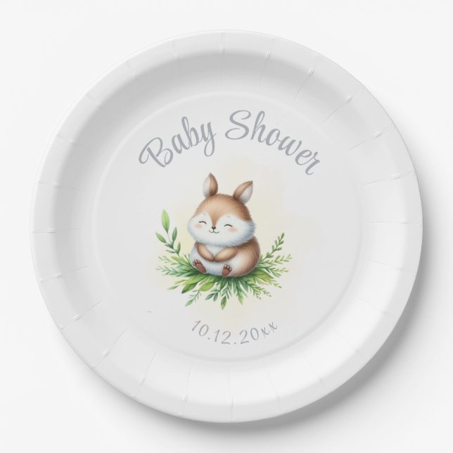 Baby Shower Woodland Animal Paper Plate (Front)