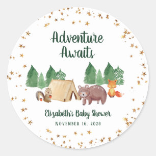 Baby Shower Woodland Animals Camping Classic Round Sticker