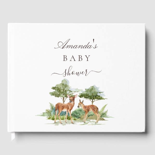 Baby shower woodland animals deer forest guest book (Front)