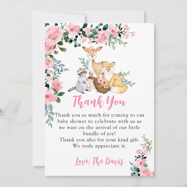 Baby Shower Woodland Animals Girl Pink Invitation (Front)