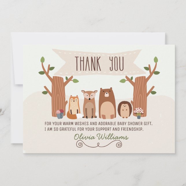 Baby Shower Woodland Animals Thank You Card (Front)