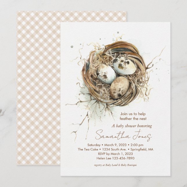 Baby Shower Woodland Bird Nest Invitation (Front/Back)