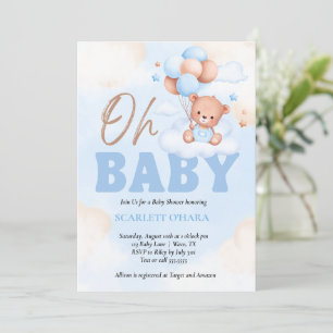 Baby shower woodland cute bear blue invitation