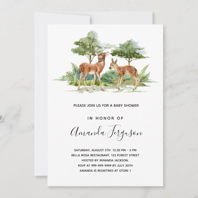 Baby shower woodland forest animal deer invitation (Front)