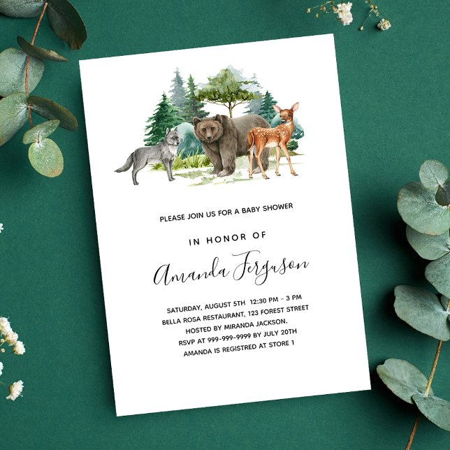 Baby shower woodland forest animals bear wolf deer invitation (Creator Uploaded)