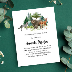 Baby shower woodland forest animals bear wolf deer invitation postcard