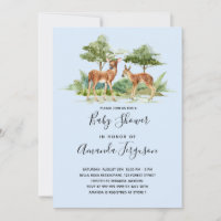 Baby shower woodland forest animals deer blue