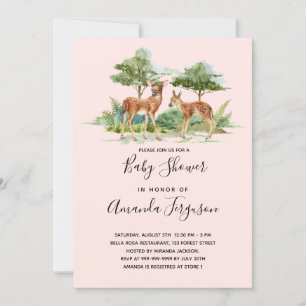 Baby shower woodland forest animals deer blush invitation