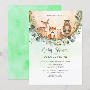 Baby Shower Woodland Forest Greenery Wild Animals Invitation